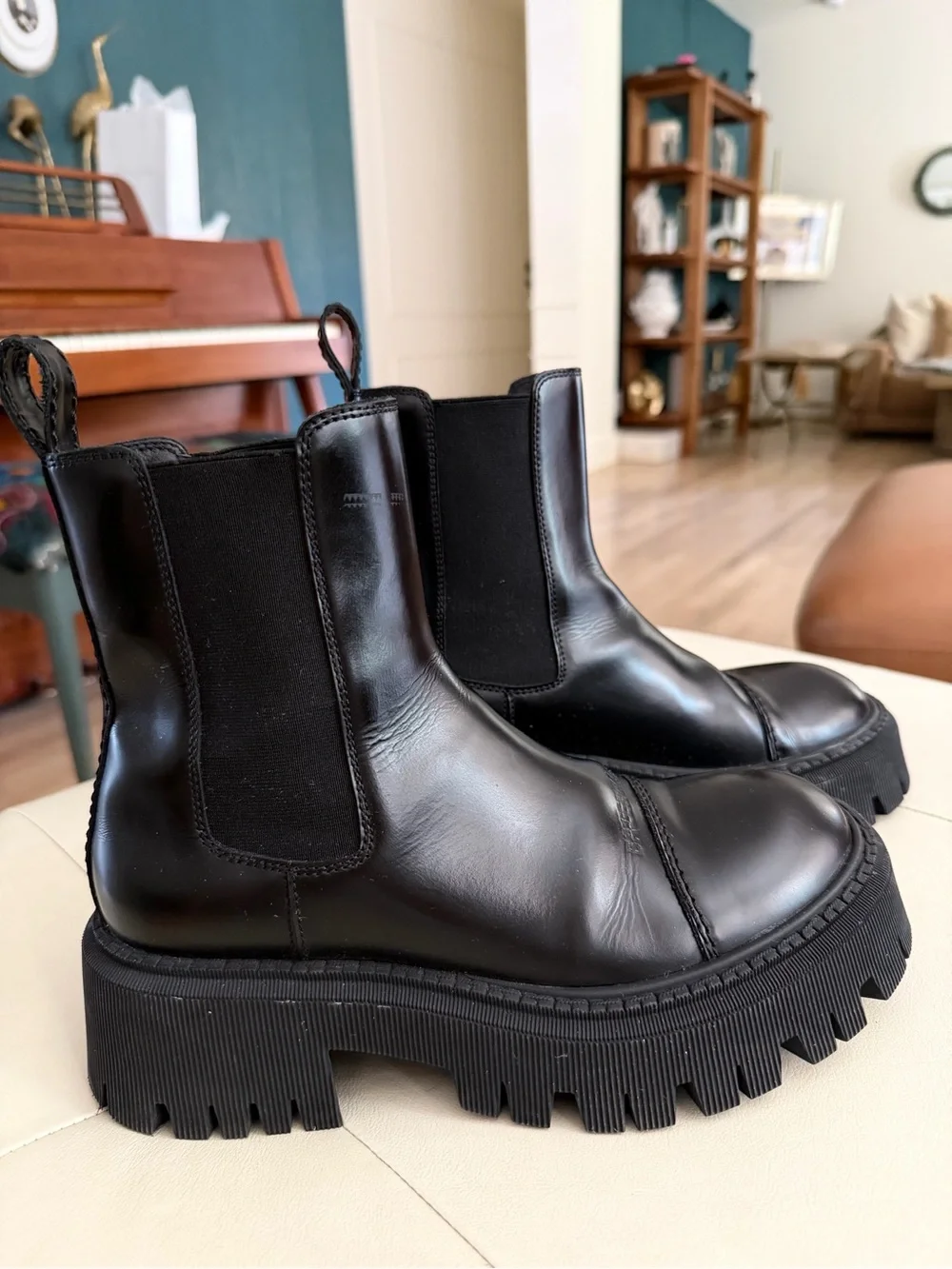 Balenciaga Black Leather Platform Chelsea Ankle Boots